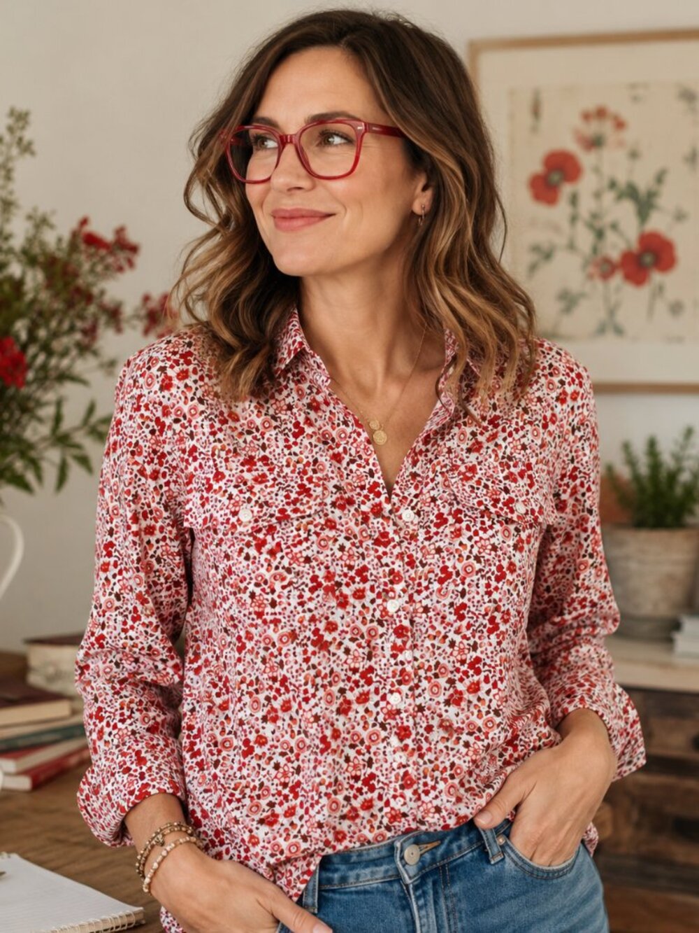 Old Navy Floral Button-Front Blouse | Large